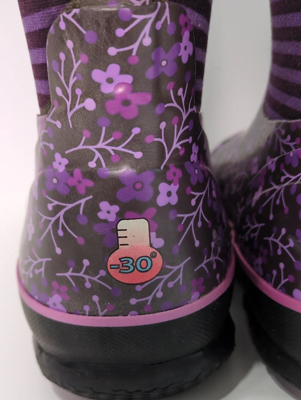 Bogs Waterproof Winter Rain Boots Purple Floral Striped Youth 6 / EUR 39